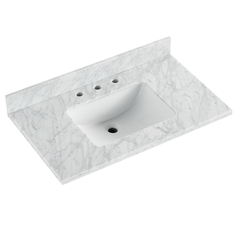 Bungalow 36" Freestanding Standard Single Bathroom Vanity with Top, White/Silver