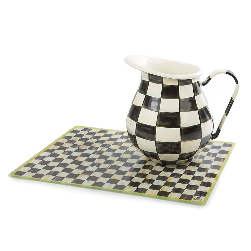 Black and White Checkered Enamel Steel Pitcher, 3 Quarts
