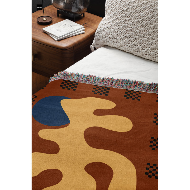 Midcentury Checkered Print 100% Cotton Woven Throw, 80" L x 60" W