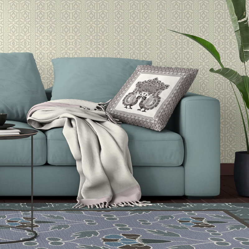 Coussin Peacock Prowess, Blanc / Gris, H 26 po x l 26 po