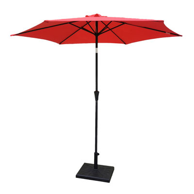 Parasol d'extérieur en aluminium 8,8 pieds, parasol de marché, parasol de marché avec base carrée en résine de 42 livres, inclinaison à bouton-poussoir et manivelle