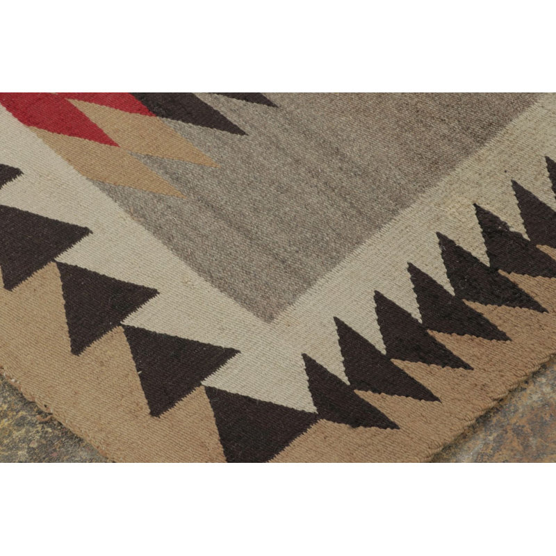 Antique Navajo Blanket Rug In Brown With Geometric Chevron Pattern - Rug & Kilim