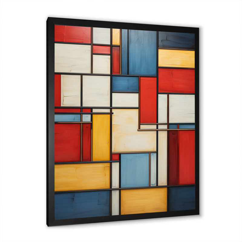 «Geometric Abstraction Composition II», art abstrait géométrique encadré, H 20 po x l 12 po x P 1 po, Cadre photo noir