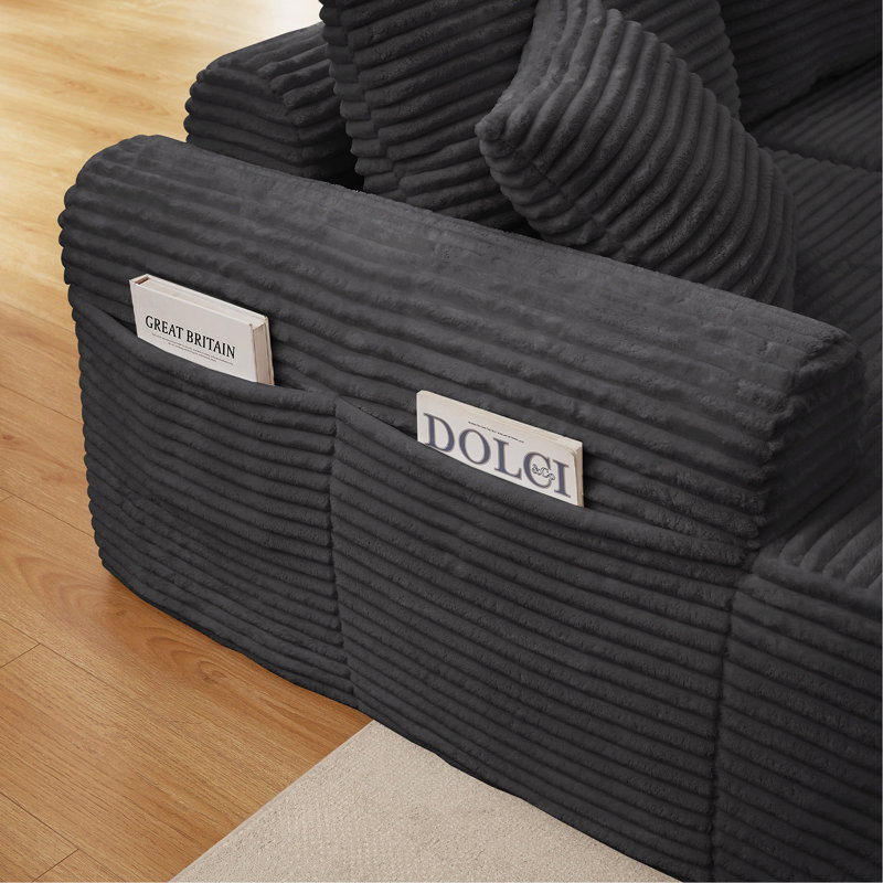 Ensemble de chaise longue à compression complète - Canapé modulaire en velours côtelé avec accoudoirs arqués, base antidérapante, comprend 3 coussins de dossier et 2 coussins décoratifs, canapé de chaise longue droite