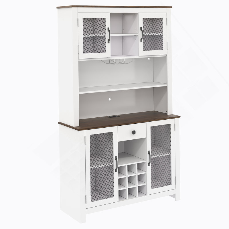 Armoire décorative avec DEL, armoire de rangement pour garde-manger avec portes et tablettes, Blanc