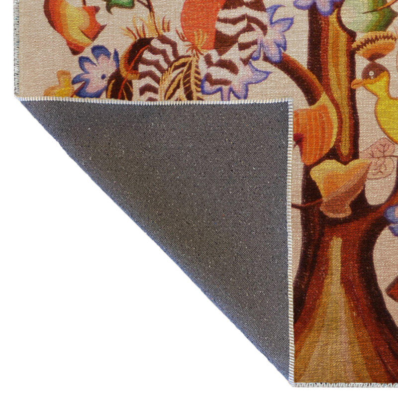 Tapis décoratif beige à motif d'arbre et de fleurs à motif abstrait beige, Rectangle 2 pi 8 po x 5 pi