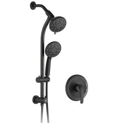 7 Dual Shower Head With Drill- Stainless Steel Slide Bar In Matte Black Finish 7-Setting Rod And Double