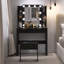 Meuble-lavabo noir avec lumières Hollywood, coiffeuse avec station de charge, tiroirs, tablettes et tabouret de rangement | Idée de cadeau