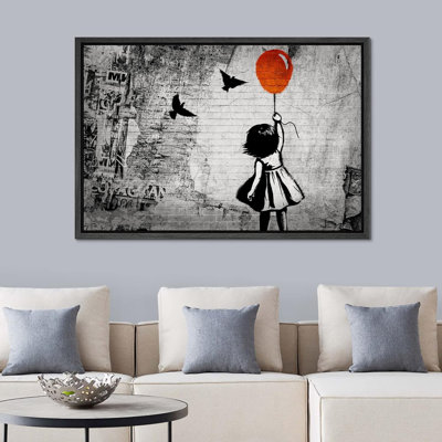Pop Urban Street " Spray Paint Girl With Balloon & Birds Graffiti & Street Cityscape Modern Art Urban Multicolor "