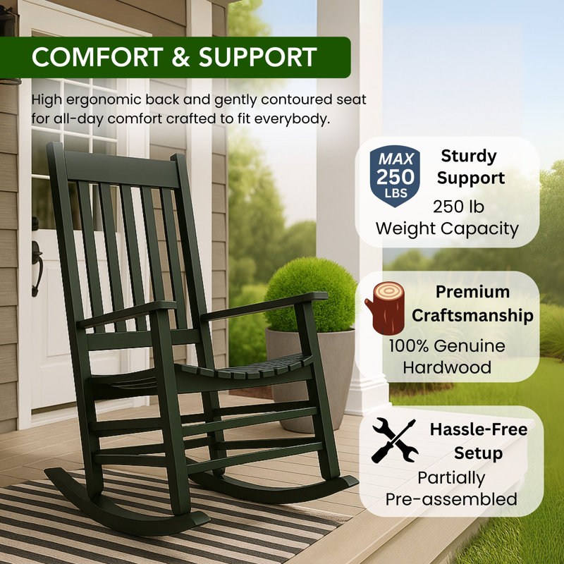 Outdoor Emjay Rocking Solid Wood Chair, Dark Green