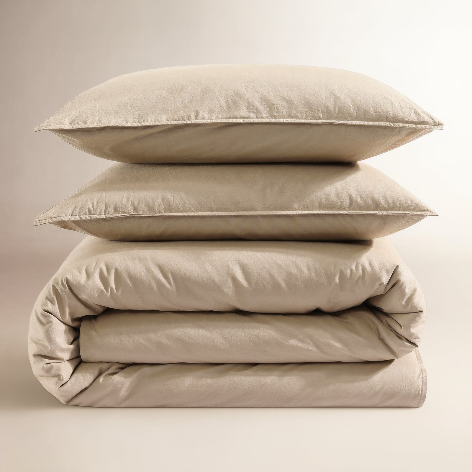 Washed Percale Cotton Comforter Set, King Comforter + 2 King Shams, Camel Brown