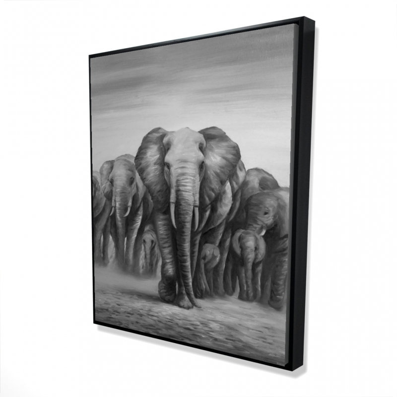 Troupeau d'éléphants, reproduction sur toile, H 36 po x l 24 po