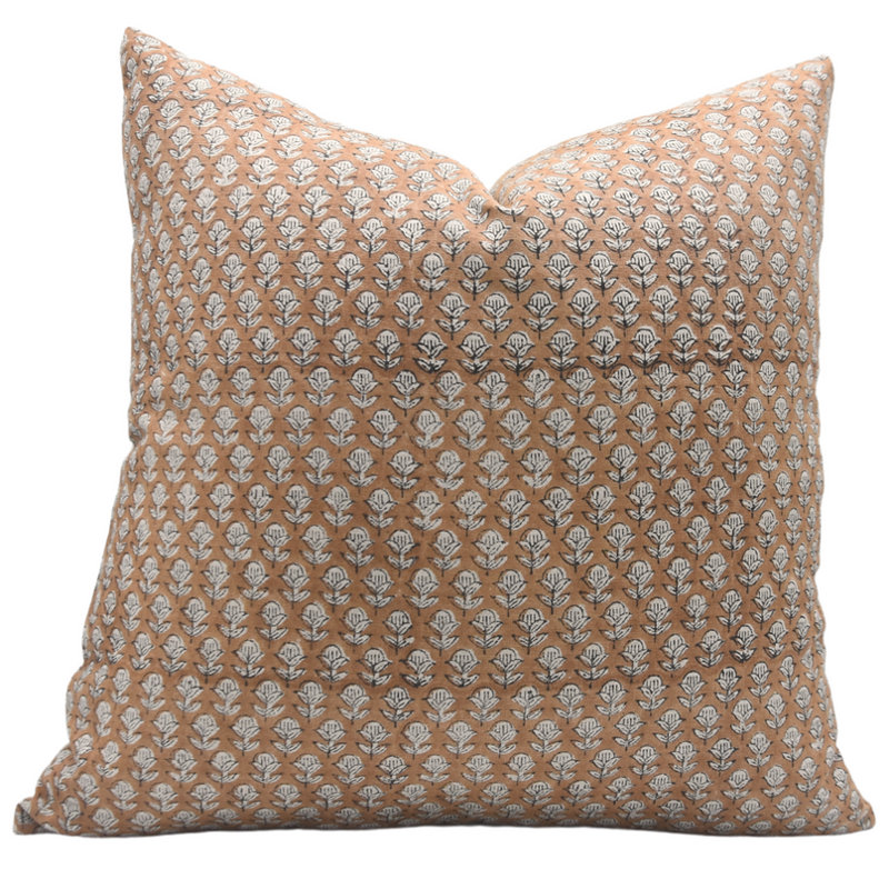 Linen Pillow Cover, Brown/White Floral 2, 14"H x 14"W, Square