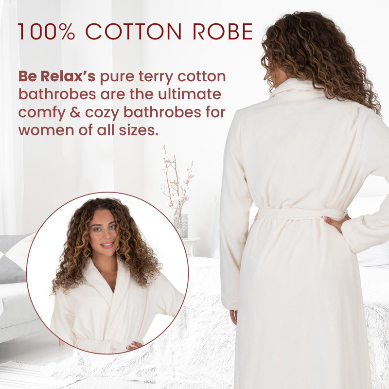Jailen 100 % Cotton Terry Cloth Ankle Bathrobe, Ivory, S