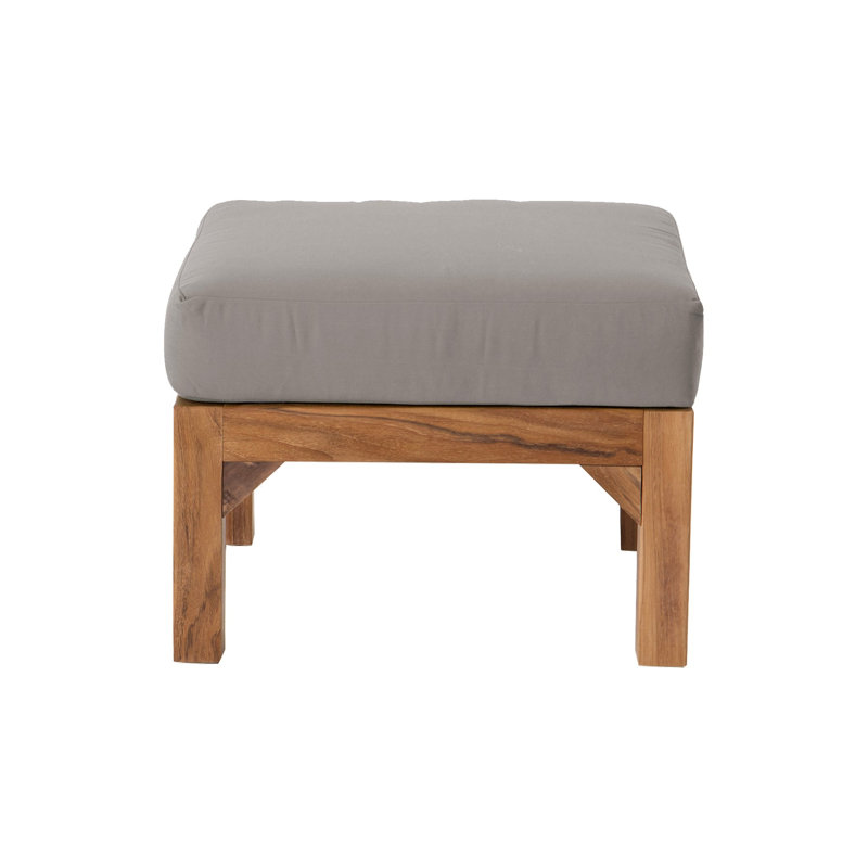 Repose-pieds extérieur en teck avec coussin Sunbrella, Taupe