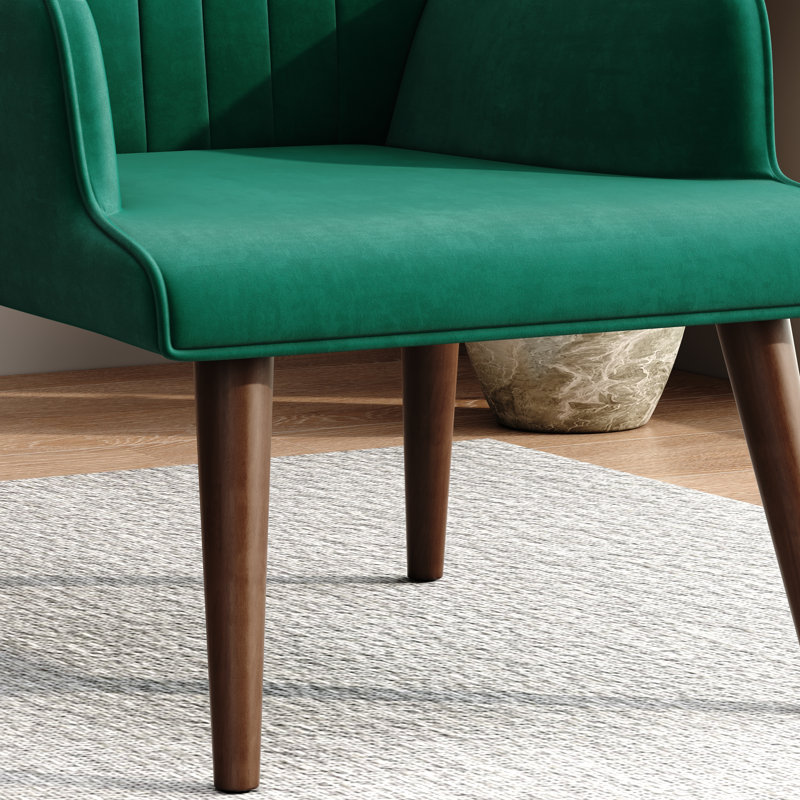 Marc Tufted Linen / Velvet Upholstered Lounge Chair and Ottoman with Wooden Legs, Green Velvet