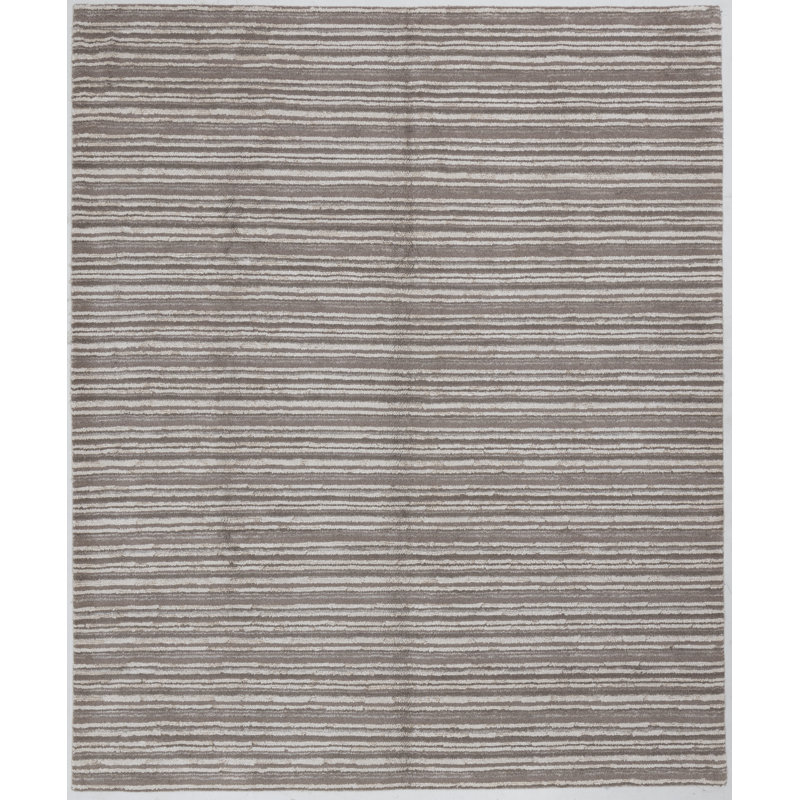 Hand Knotted Striped Area Rug in Beige