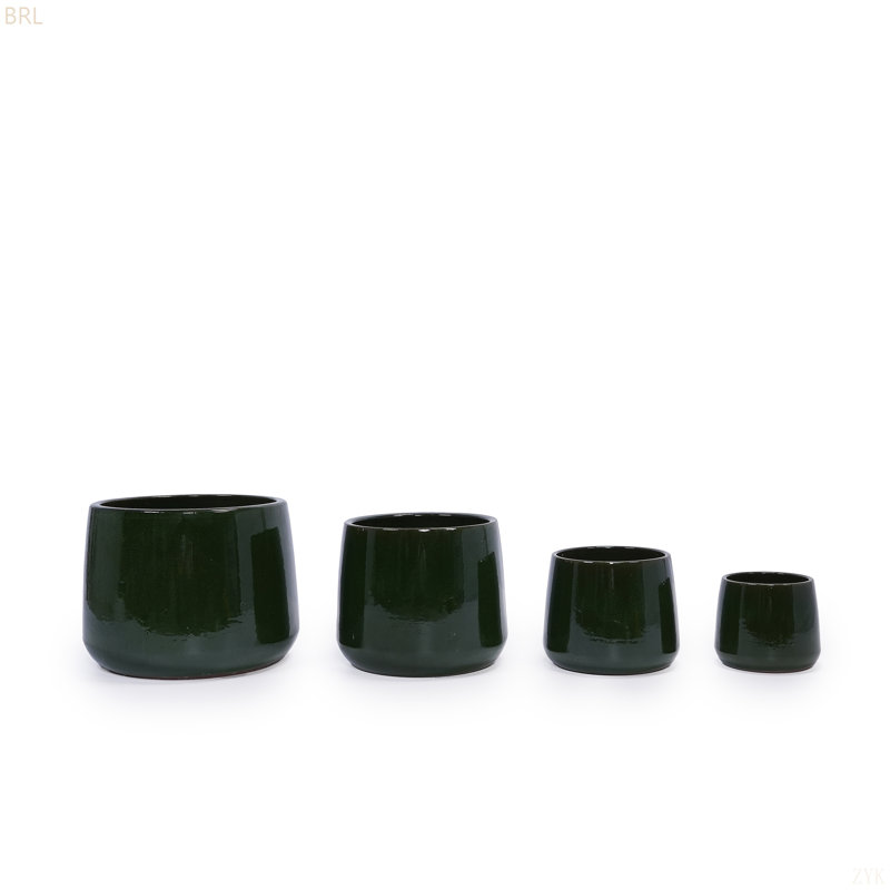 4 Pieces Ceramic Flowerpot, Modern Planter For Patio, Garden Or Windowsills, Antique Green