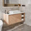 Meuble-lavabo flottant 36 po, meuble-lavabo mural en chêne doux avec lavabo vasque en céramique blanche, tablettes latérales ouvertes et rangement dissimulé, meuble de salle de bain suspendu moderne-673096856