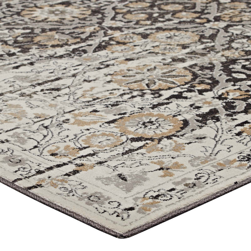 Ganesa Black Floral Lattice 8' x 10' Easy-Care Area Rug