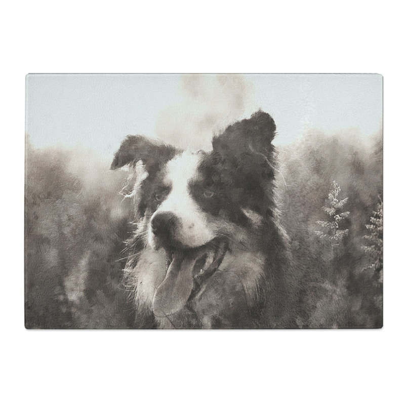 Tempered Glass Border Collie Dog in a Meadow Chopping Board, 20 cm x 28.5 cm