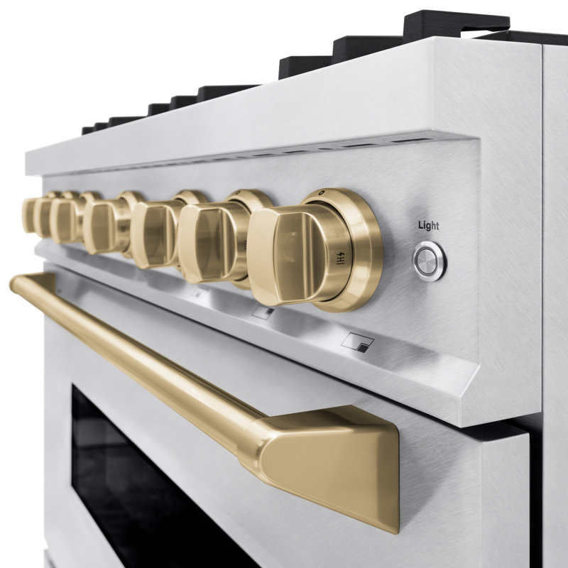 ZLINE Autograph Edition 36 in. 5.2 cu. ft. Classic Dual Fuel Range with 6 Burner Gas Cooktop and Electric Convection Oven in Satin Stainless Steel with Accents