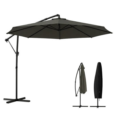 Parasol de patio en porte-à-faux avec abat-jour réglable 090, rotation à 6 positions sur 360 °, auvent 200 g / m², protection Upf30 +, mât en acier thermolaqué, 8 baleines, conception à évent supérieur, base en croix et inclus