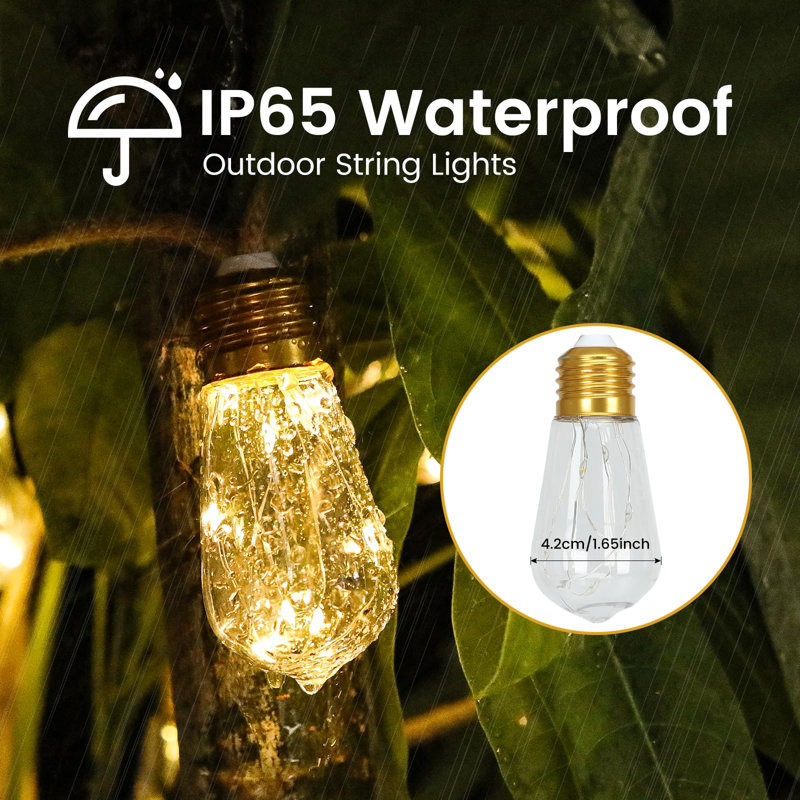Solar Outdoor String Lights 24FT Vintage Rope Hemp Solar Lights With 20 Shatterproof Bulbs,8 Modes Solar Powered String Lights With Memory Function,Waterproof For Fence,Yard,Camping
