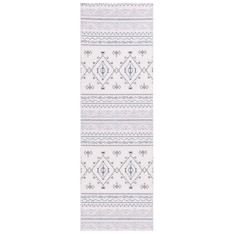 Arizona Lomanto Machine Washable Non-Slip White & Grey Rug, Runner 76 x 244cm