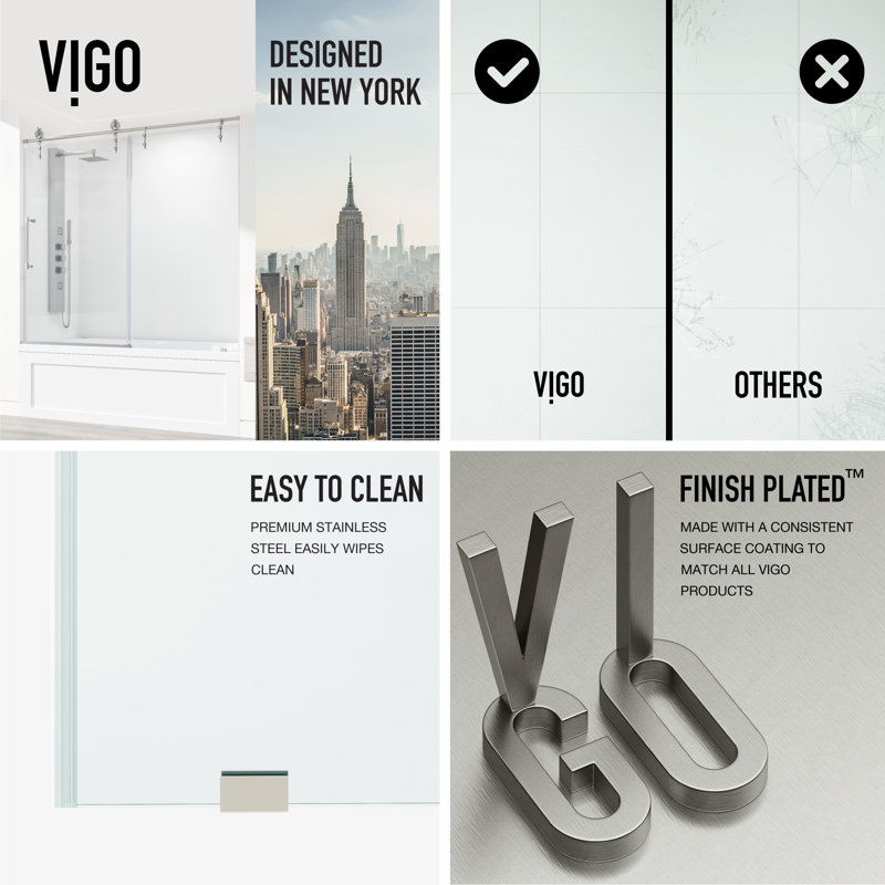 Hamilton 56-60" W x 68" H Sliding Frameless Tub Door with 3/8" Clear Glass, Stainless Steel