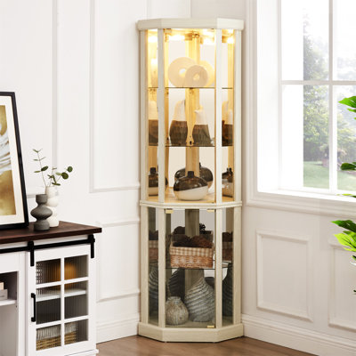 Corner Lighted Curio Cabinet Corner Glass Cabinet Lighted Curio Cabinet Corner Display Case For Living Room, Curio Cabinet, Antique Collection, Wine,Bar Glass Storage Light Included