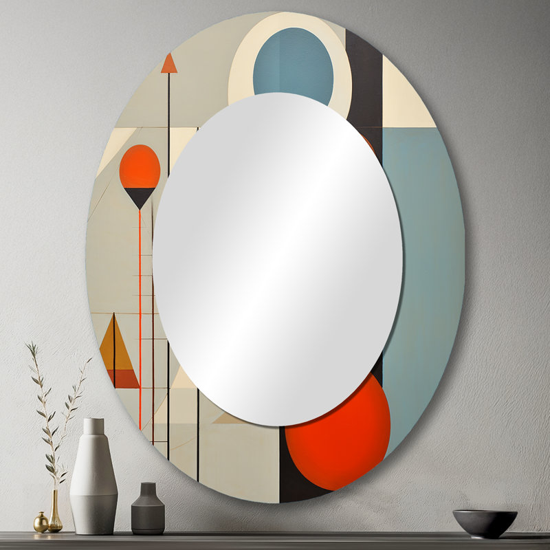 Serendipity Abstract Mid-Century Geometrics I - Abstract Oval Decorative Mirror On Metal, 43" x 33"
