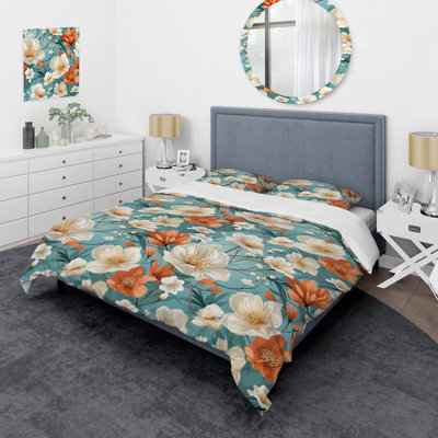 Ensemble de housse de couette à motif floral ivoire et orange