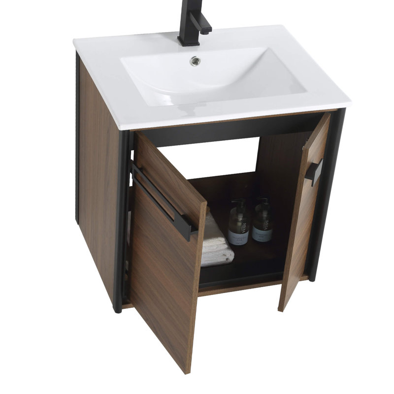 Meuble-lavabo simple l 24 po x P 18,31 po x H 23,25 po, Noir mat, Noyer ébène