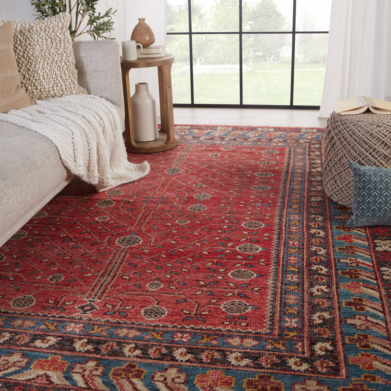 Donte Oriental Hand Knotted Wool Red Area Rug, Rectangle 8' x 10'