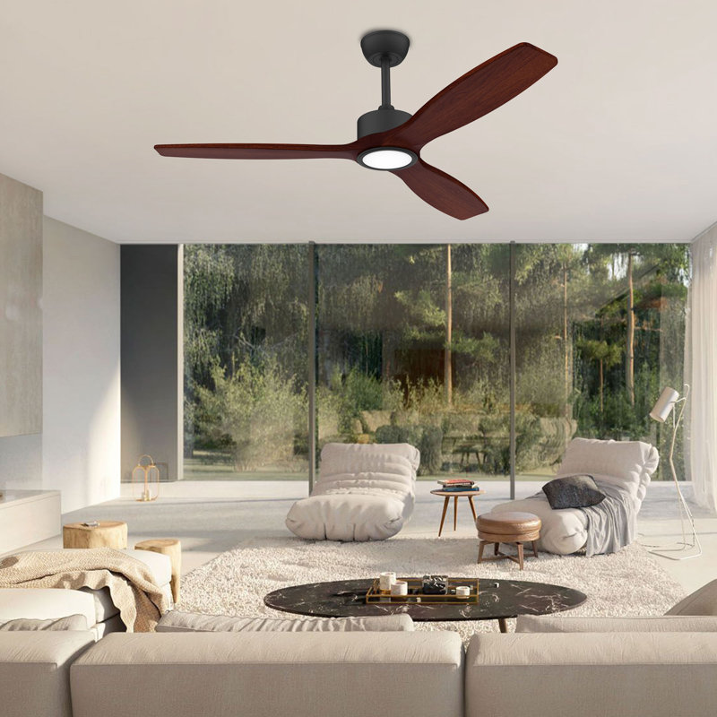 52" 5-Blade Wood Ceiling fan with Lights, indoor outdoor, reversible, Dimmable, Quiet DC motor with timer, remote controlled