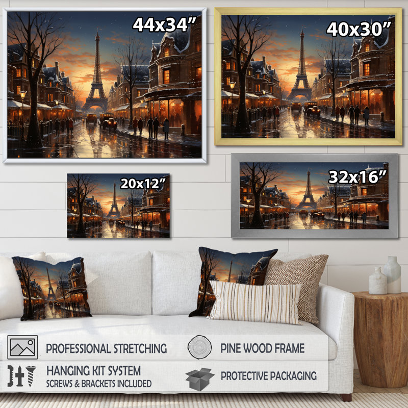 Paysage d'hiver Carnaval d'hiver - Décoration murale architecture, Cadre simple argenté, H 12 po x l 20 po x P 1 po