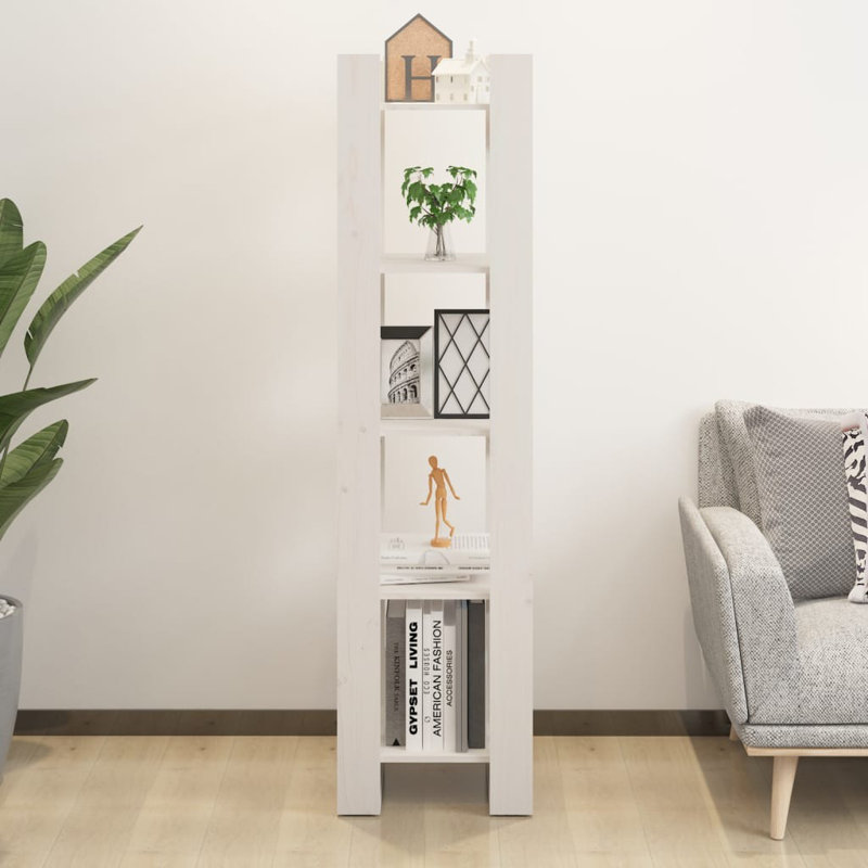 Ghala 160 cm H Solid Wood Etagere Bookcase, 160cm H x 41cm W x 35cm D, White