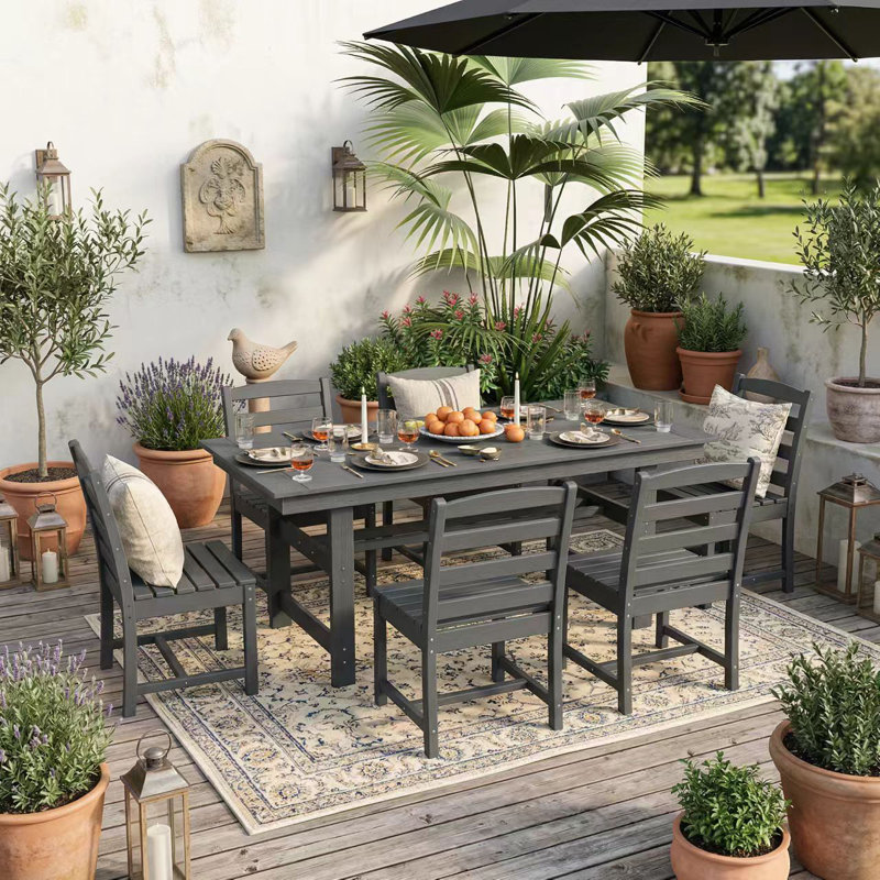 6 - Person 70.9'' W Outdoor Patio Dining Set with 6 Chairs, Gray