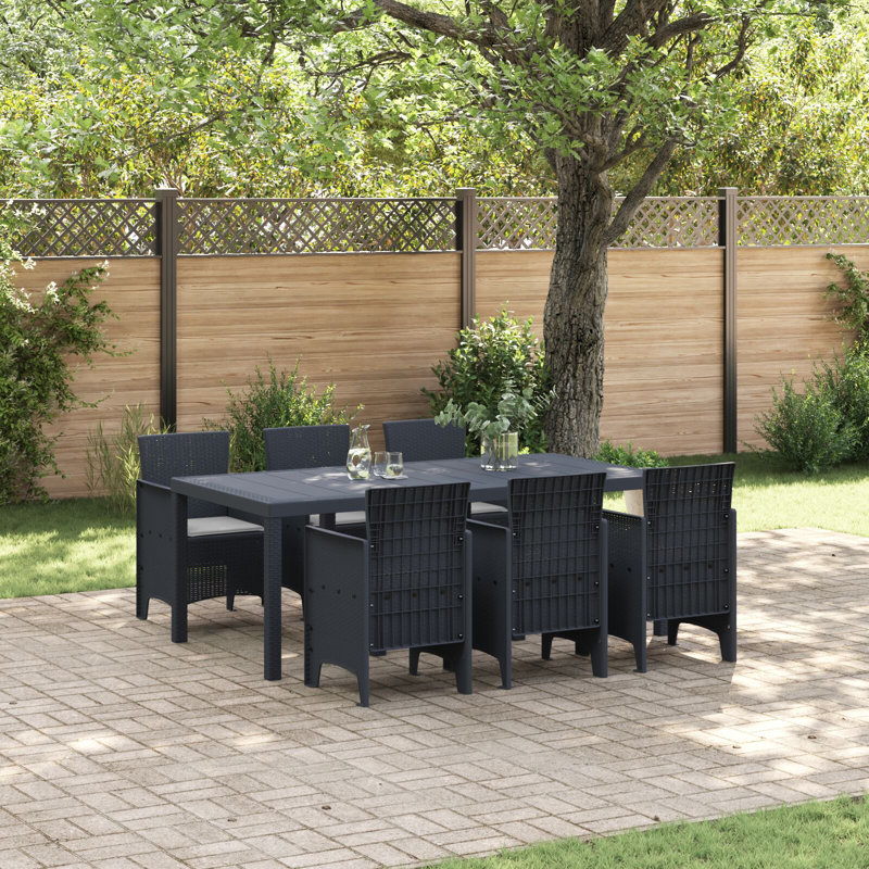 Ensemble de salle à manger de jardin vidaXL 7 pièces en polypropylène anthracite, Anthracite, Gris