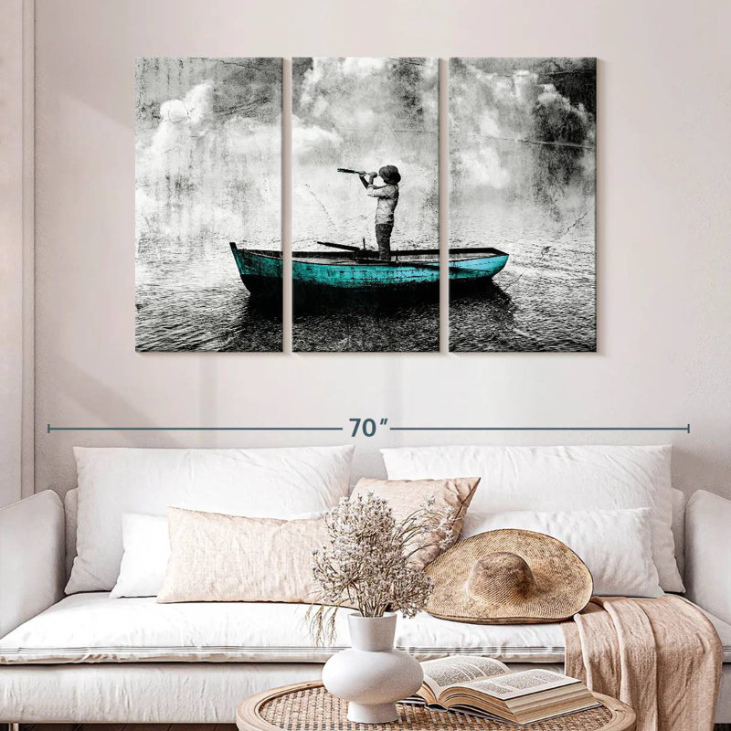Mehar, homme sur un bateau, H 32 po x l 50 po