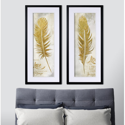 « plumes love », ensemble de 2 reproductions de peintures à l’acrylique encadrées