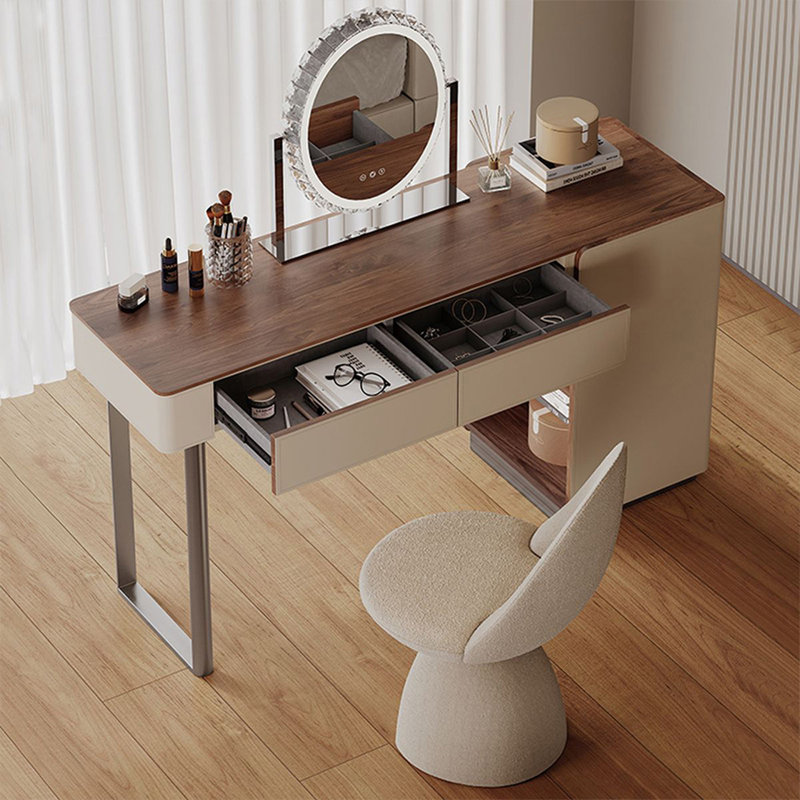 Coiffeuse de maquillage avec miroir lumineux, 2 tiroirs, 1 chaise