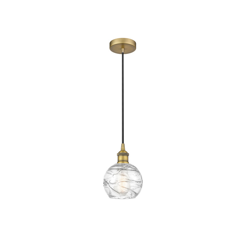 1 - Light Single Globle Pendant, 8.75" H x 6" W x 6" D, Brushed Brass, Clear