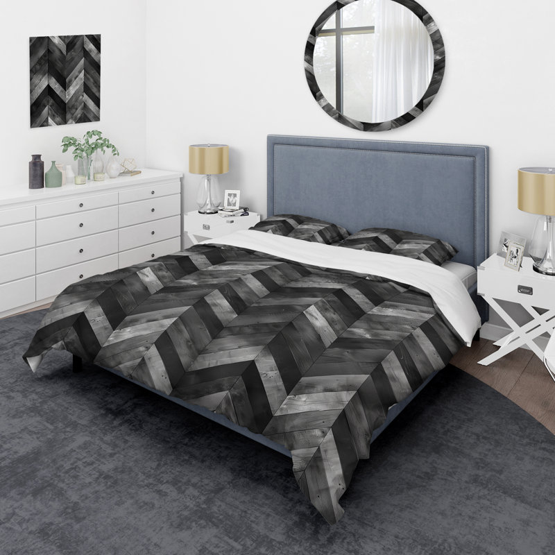 Ensemble de housse de couette moderne gris foncé Herringbone II, Housse de couette très grand et 2 très grandes t