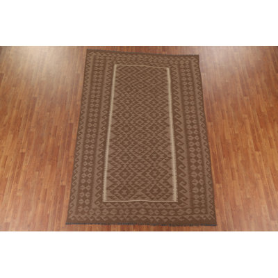 Brown Kilim Reversible Wool Area Rug 7x10