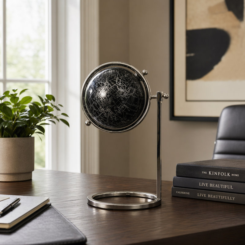 Koregan Modern Metal and Resin Standing Globe Sculpture for Home or Office Decor - Decorative Objects for Entryway, Bedroom or Shelves Decoration - 14"