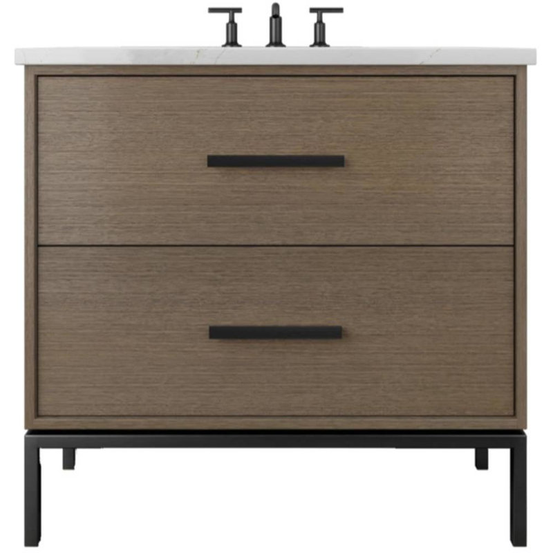 Rift White Oak Two-Drawer Single Bath Vanity, Smoked Modern, Matte Black, 30"