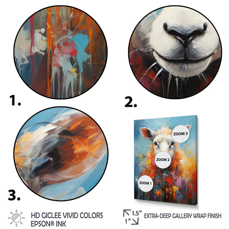 «Colorful Popart Sheep Ewes», reproduction sur toile, H 40 po x l 30 po x P 1,5 po, Cadre photo noir