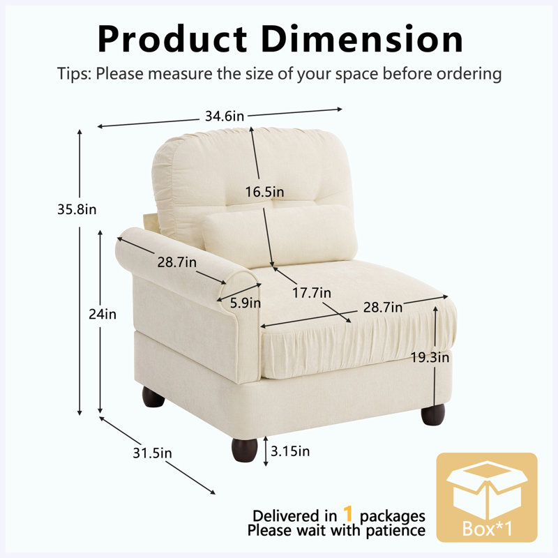 Canapé de coin gauche en tissu chenille avec coussin, beige